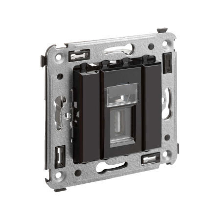 USB 2.0 розетка одинарная в стену, тип А-А, "Avanti", "Черный квадрат" DKC