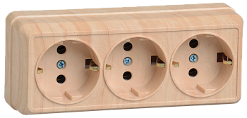 Розетка 3-местная ОУ РС23-3-ОС с з/з 16А ОКТАВА сосна IEK