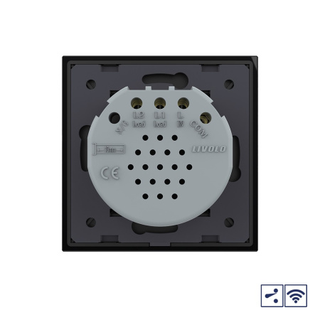 Сенсорный проходной радиоуправляемый выключатель 2 клавиши 1 пост Черный Livolo