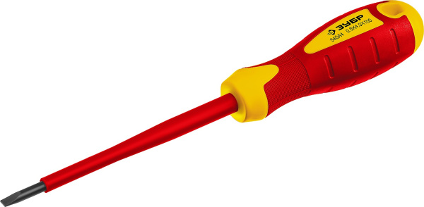 Отвертка диэлектрическая до 1000В, "Профессионал" "ПРОФИ ЭЛЕКТРИК" 25261-4.0-100, Cr-V, трехкомпонент рукоятка, SL 4 x 100 мм ЗУБР