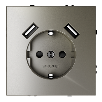 Розетка встраиваемая Voltum S70 с заземлением и защитными шторками, 16А, с USB, A+A, (шелк)