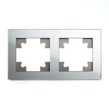 Рамка 2-местная, стекло, STEKKER, GFR00-7002-03, серия Катрин, серебро