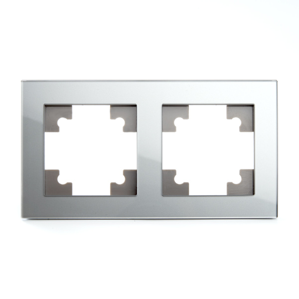 Рамка 2-местная, стекло, STEKKER, GFR00-7002-03, серия Катрин, серебро