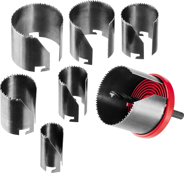 7шт(26-63/42мм), пила сегментная наборная по дереву, 7 полотен: 26-32-38-45-50-56-63х42 мм ЗУБР