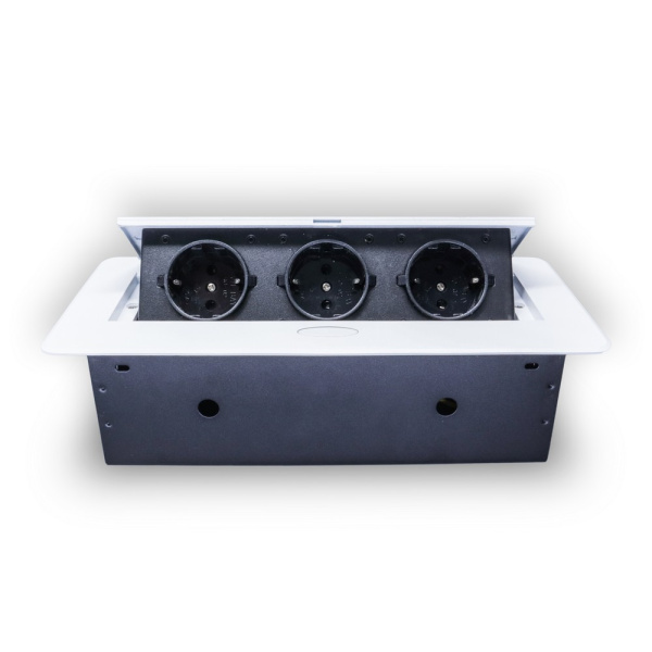 Розетка горизонтальная выдвижная 3 Euro 16A RocketSocket, проводка, цвет белый