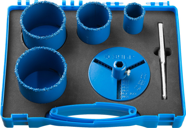 Набор кольцевых коронок "Профессионал" c карбид-вольфрамовым нанесением, 6 предм. в кейсе: коронки d 33, 53, 67, 73 мм, основание, сверло ЗУБР