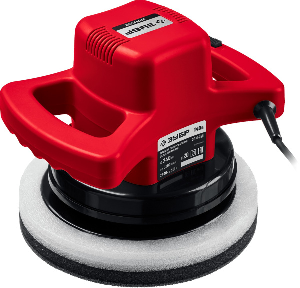 Полировальная машина, ЗПМ-240, 2 полировальные насадки, 3200 об/мин, 240 мм, 140 Вт ЗУБР