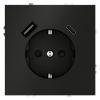 Розетка встраиваемая Voltum S70 с заземлением и защитными шторками, 16А, с USB, A+C, (черный матовый