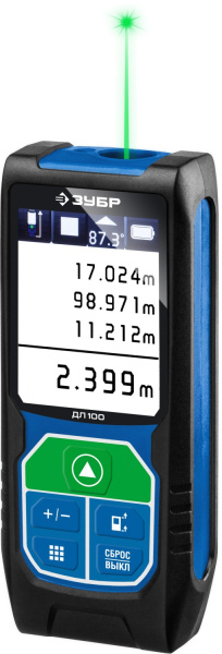 Дальномер лазерный "ДЛ-100", точность 2 мм, дальность 100м, класс защиты IP54, Профессионал 34923 ЗУБР