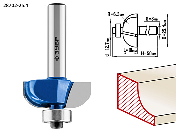 25.4x10мм, радиус 6.3мм, фреза кромочная калевочная №2 ЗУБР