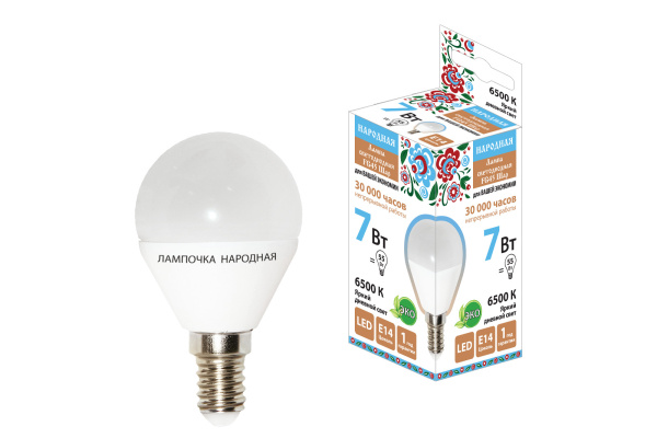 Лампа светодиодная FG45-7 Вт-230 В-6500 К–E14 Народная TDM