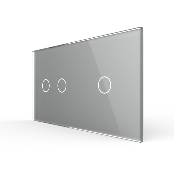 Панель для двух сенсорных выключателей, 3 клавиши (2+1), цвет серый, стекло Livolo