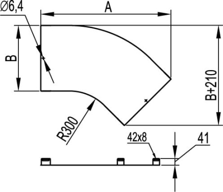 Крышка на угол горизонтальный 45º, осн.600, R-300 DKC
