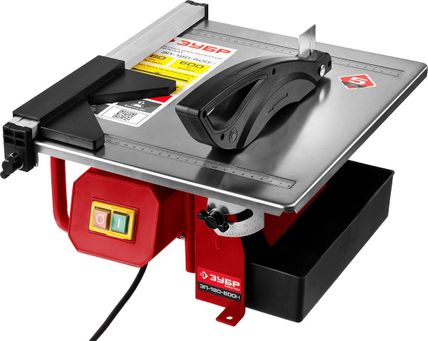 Электроплиткорез "Мастер", диск 180 мм, глубина реза 90°-34мм/45°-17мм, стол 330х360мм, 2950об/мин, 600Вт ЗУБР