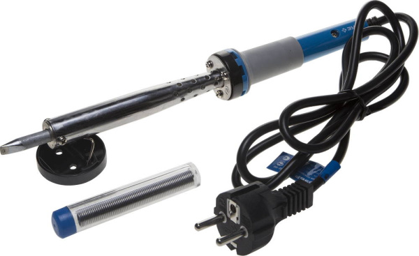 Электропаяльник 100Вт, в наборе припой + подставка, 2-комп. рукоятка, клин, керамический нагреватель ЗУБР