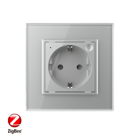 Розетка электрическая ZigBee (Wi-Fi) с заземлением защитными шторками 16A 1 пост Серая Livolo