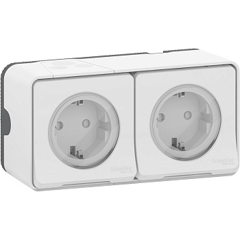 MUREVA Styl Блок из 2-х розеток О/У с заземл. контактом и шторками белый IP55 Schneider Electric