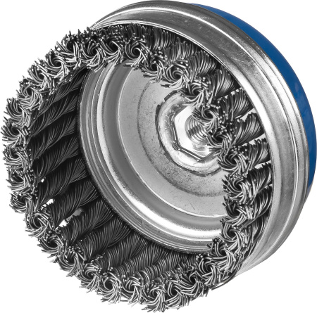 Профессионал. Щетка чашечная усиленная для УШМ, плетеные пучки стальной проволоки 0,8мм, 100ммхМ14 ЗУБР