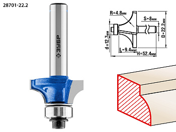 Кромочная калевочная фреза Профессионал №1, 22.2x9.4 мм, радиус 4.8 мм ЗУБР