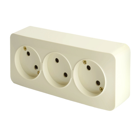 Розетка 3-местная б/з открытой установки, STEKKER, 250В, 10А, IP20, серия София, слоновая кость, MST10-13-04 Розетка 3-местная б/з открытой установки, STEKKER, 250В, 10А, IP20, серия София, слоновая кость, MST10-13-04
