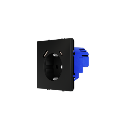 Розетка встраиваемая Voltum S70 с заземлением и защитными шторками, 16А, с USB, A+C, (черный матовый