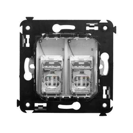 Компьютерная розетка RJ-45 в стену, кат.6 двойная экранированная"Avanti", "Закаленная сталь" DKC