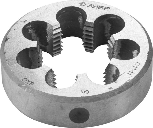 G 1", плашка трубная, сталь 9ХС, круглая ручная ЗУБР