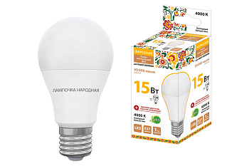 Лампа светодиодная НЛ-LED-A60-15 Вт-230 В-4000 К-Е27, (60х112 мм), Народная TDM Лампа светодиодная НЛ-LED-A60-15 Вт-230 В-4000 К-Е27, (60х112 мм), Народная TDM