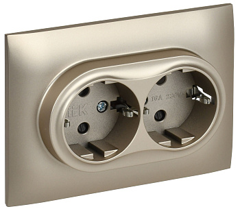 SKANDY Розетка 2-местная с заземлением с защитными шторками 16А в сборе SK-R07Sh шампань IEK