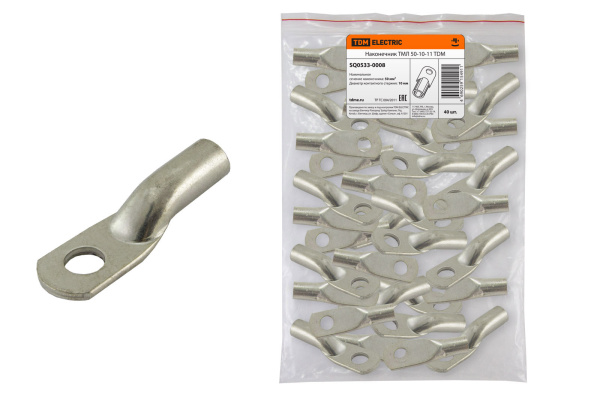 Наконечник кабельный медный луженый под опрессовку ТМЛ 50-10-11 TDM ГОСТ 7386-80 Наконечник кабельный медный луженый под опрессовку ТМЛ 50-10-11 TDM ГОСТ 7386-80