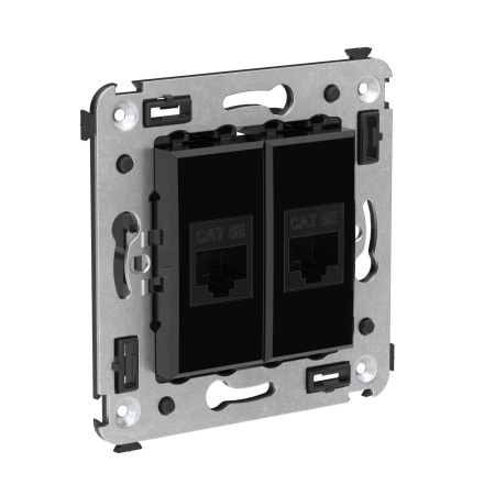 Компьютерная розетка RJ-45 без шторки в стену, кат.5е двойная, "Avanti", "Черный квадрат" DKC