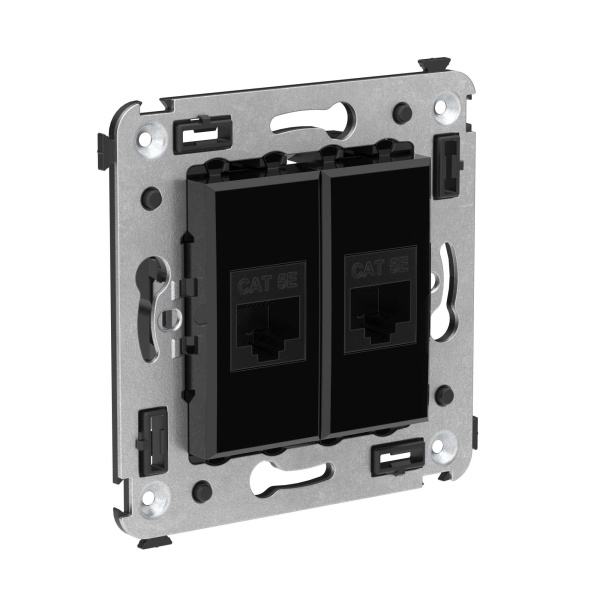 Компьютерная розетка RJ-45 без шторки в стену, кат.5е двойная, "Avanti", "Черный квадрат" DKC