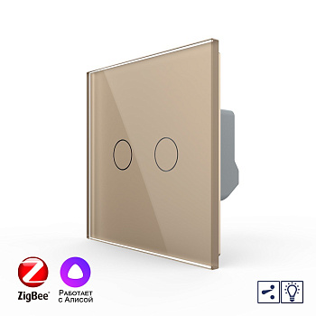 Двухклавишный проходной умный сенсорный диммер Livolo ZigBee, 1 пост, Золотой VL-C702SD2Z-2AG