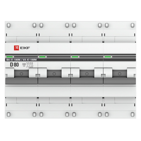 Выключатель автоматический ВА МОД 4П 80А D 10кА ВА 47-100M без теплового расцепителя PROxima EKF