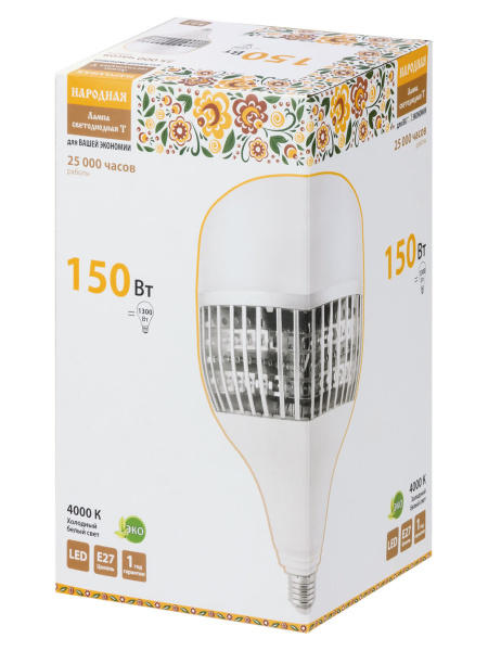 Лампа светодиодная T-150 Вт-230 В-4000 К–E27 (170x295 мм) Народная TDM
