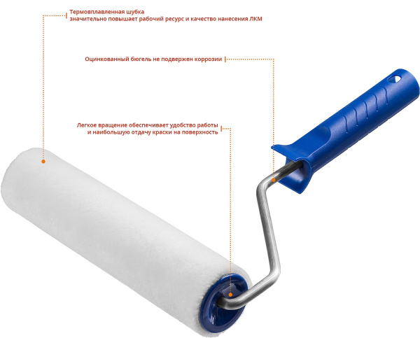 Валик малярный ВЕЛЮР 48, 240 мм, d=48 мм, ворс 4 мм, ручка d=8 мм, ЗУБР