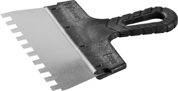 Шпатель "Мастер" ФАСАДНЫЙ, нержавеющее полотно, 200мм, зуб 10х10мм ЗУБР