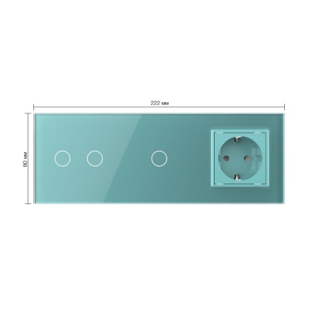 Сенсорный выключатель комб. на 3 линии 1 розетка 3 модуля Зеленый B Livolo