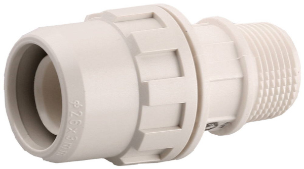 Муфта "ШиреФит" соединительная, "штуцер с гайкой - внешняя резьба", 20мм-1/2" ЗУБР