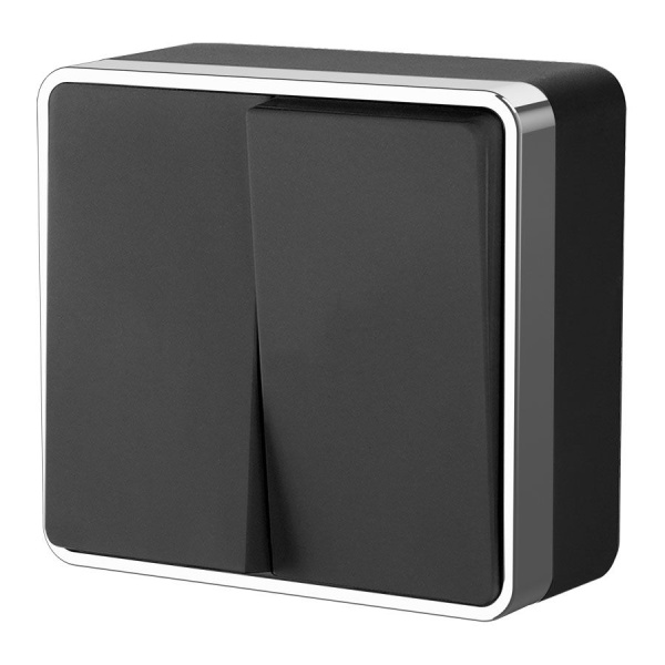 Выключатель двухклавишный (черный/хром) Gallant ОУ IP20 Werkel