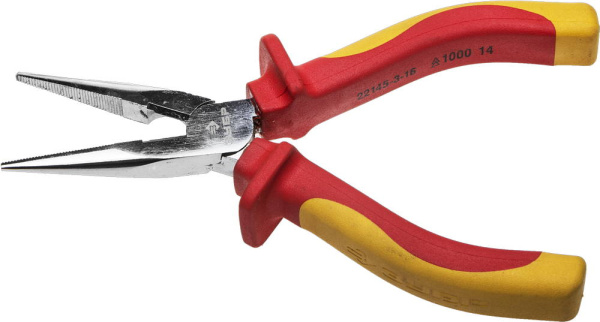 Тонкогубцы "ПРОФИЭЛЕКТРИК", диэлектрические, двухкомпонентная маслобензостойкая рукоятка, до ~1000В, 160мм, Профессионал 22145-3-16 ЗУБР