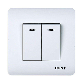 Выключатель 2-клавишный проходной с LED-подсветкой 10А 250В CHINT