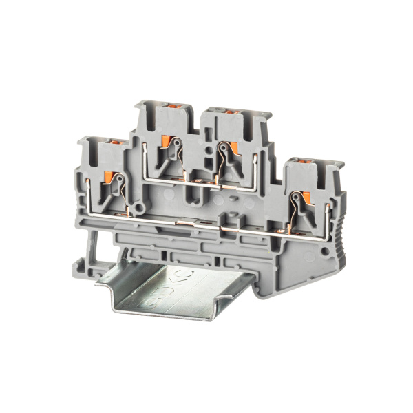 Клемма двухуровневая, зажим push-in, 4 точки подключения, 2.5 кв.мм, серая DKC