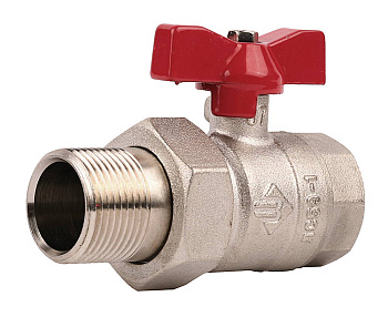 Кран шаровой 1" полнопроходной с накидной гайкой "мама-папа", бабочка, никелированная латунь ЗУБР