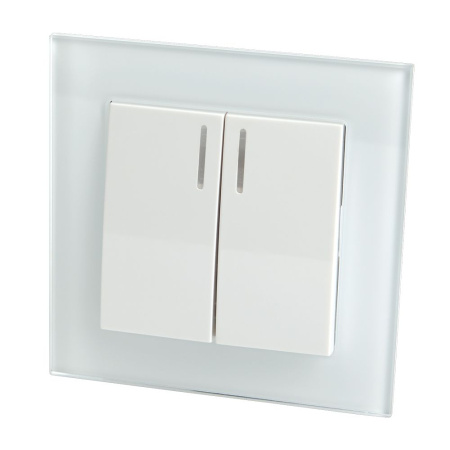 Выключатель 2-клавишный c индикатором, STEKKER, GLS10-7002-01, 250В, 10А, серия Катрин, белый
