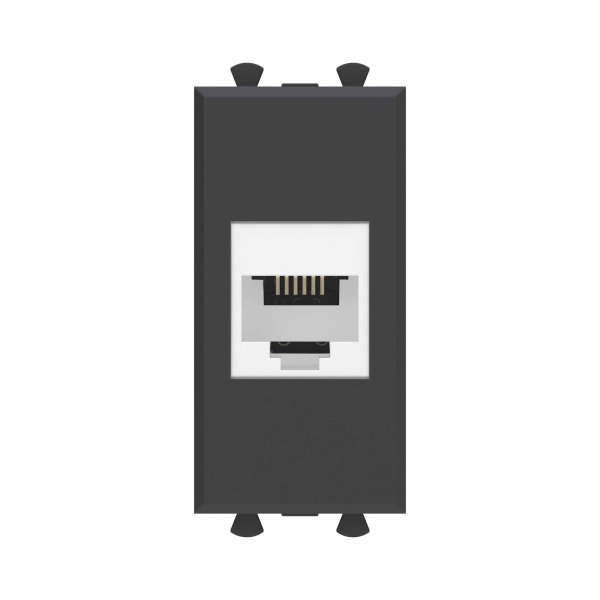 Телефонная розетка RJ-12 без шторки модульная, "Avanti", "Черный матовый", 1 модуль DKC