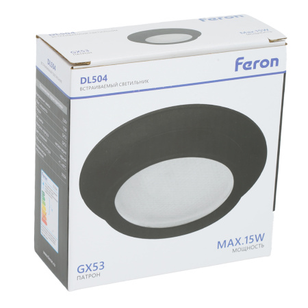 Светильник потолочный встраиваемый, 15W 230V GX53, IP44, черный, круг, без лампы, DL504 Feron