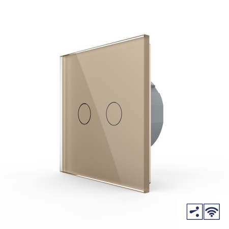 Сенсорный проходной радиоуправляемый выключатель 2 клавиши 1 пост Золотой Livolo