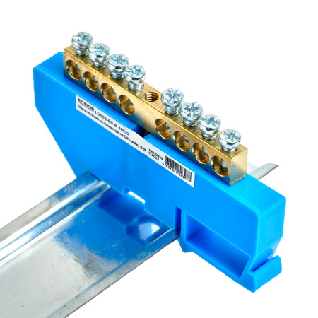 Шина "N" на изоляторе STEKKER 6*9 на DIN-рейку 8 выводов, синий, LD555-69-8