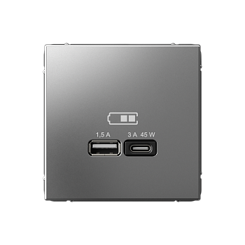 ARTGALLERY USB РОЗЕТКА A + тип-C 45Вт высокоскор.заряд. QC, PD, механизм, СТАЛЬ Systeme Electric ARTGALLERY USB РОЗЕТКА A + тип-C 45Вт высокоскор.заряд. QC, PD, механизм, СТАЛЬ Systeme Electric